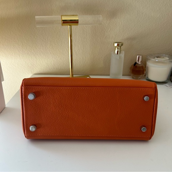 Top Handle Belted Satchel 25cm Orange Leather Inside Out